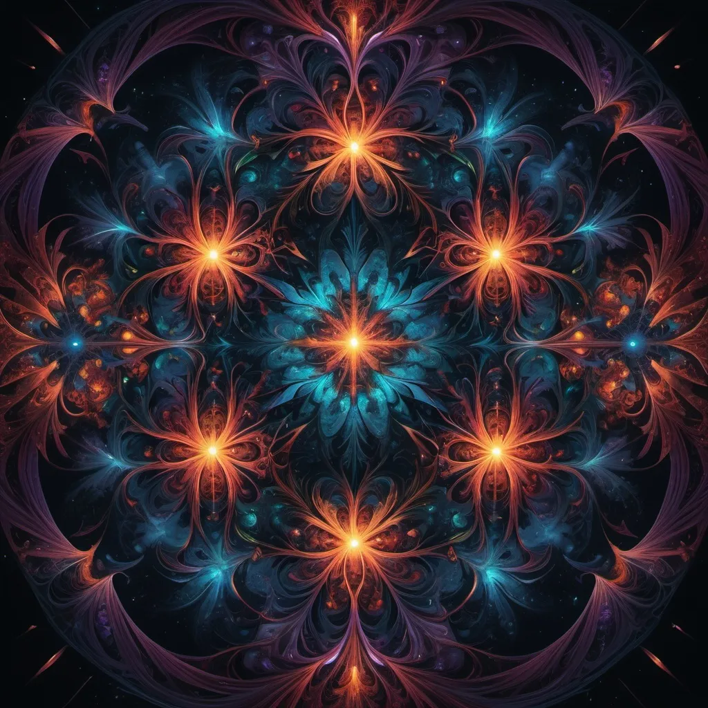 Prompt: "Generate a captivating digital fractal design that explores the intricate interplay of colors and shapes, evoking a sense of complexity and wonder.", centered, symmetry, painted, intricate, volumetric lighting, beautiful, rich deep colors masterpiece, sharp focus, ultra detailed, in the style of dan mumford and marc simonetti, astrophotography