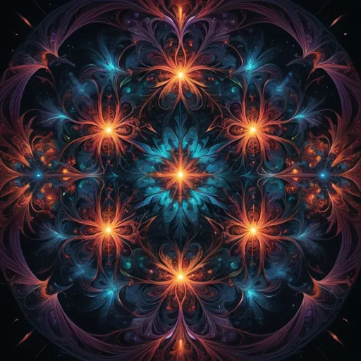 Prompt: "Generate a captivating digital fractal design that explores the intricate interplay of colors and shapes, evoking a sense of complexity and wonder.", centered, symmetry, painted, intricate, volumetric lighting, beautiful, rich deep colors masterpiece, sharp focus, ultra detailed, in the style of dan mumford and marc simonetti, astrophotography