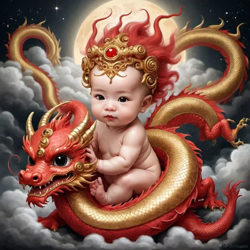 Prompt: Venus Virgo, god of love, Chinese dragon baby