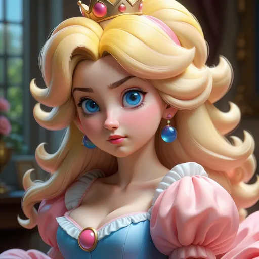 Prompt: Digital style painting, Princess Peach, style of Pixar, blue eyes, pink dress, Fragonard, highly-detailed, cinematic, washed out palette, soft pastel color palette, light trails, sunny day, translucent, iridescent, long hair, arms visible, perfect composition, hyperrealistic, super detailed, 8k, high quality, sharp focus, intricate details, highly detailed, dynamic lighting, detailed and intricate environment, highest quality