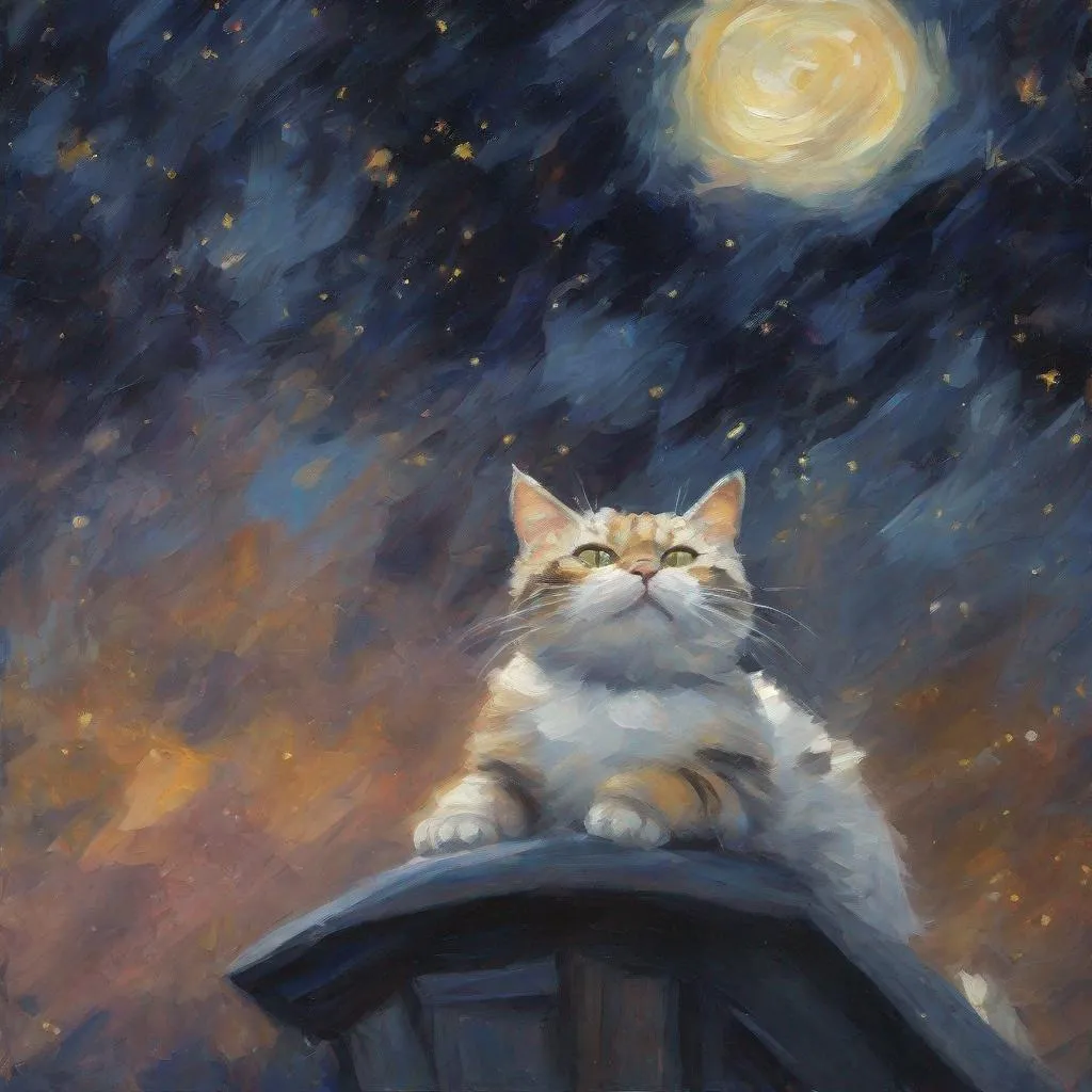 Prompt: "An (impressionist) painting of a cat under the night sky