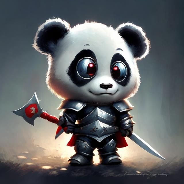 Prompt: Pixar Style, Tiny cute and adorable serious baby panda adventurer dressed in knight armor and sword, with red eyes anthropomorphic , dramatic lighting, 8k, portrait,realistic, fine details, photorealism, cinematic ,intricate details, cinematic lighting, photo realistic 8k