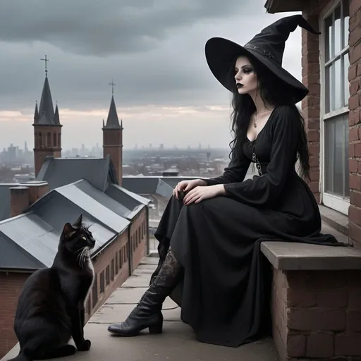 Prompt: Abi didn't often get into her traditional witchy outfits, but putting them on was it's own brand of magic. Smoke from her cigar prowled along the underbelly of her wide brimmed hat. Wind stirred the trails of her black outfit. She was veiled by the night, in the wide open panorama of the city sprawl, but practically invisible at this elevation, where so few dare to venture.

She could feel the music pounding through the building beneath her, a clandestine rave being conducted by her coven, for practitioners only, a mixture of witches, warlocks, wiccans, sorcerers, all low key, for magick had gone underground with the rise of religious persecution and industrial revolution.

She perched on the rooftop with the angular poise and casual grace of a stray cat, eyes lazily surveying the horizon.