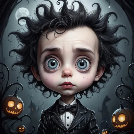 Prompt: Magnifique adorable baby tim burton art style, beautiful highly detailed art, digital painting 