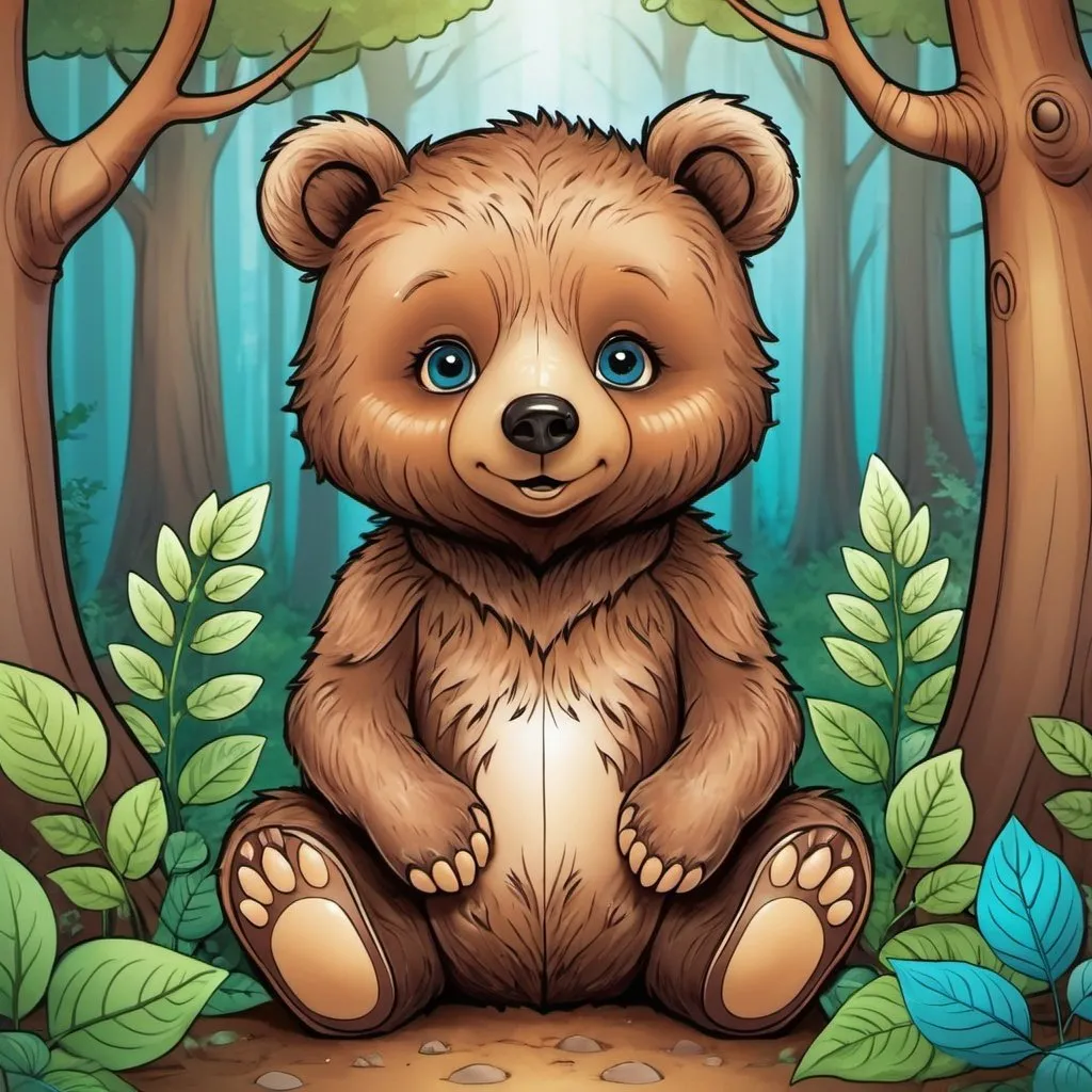 Prompt: baby bear, magic forest, coloring