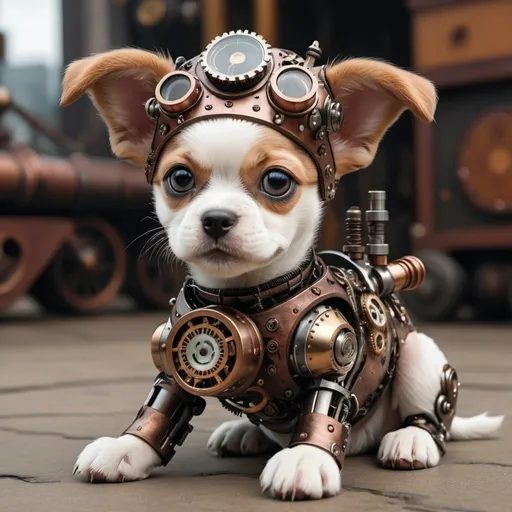 Prompt: a beautiful steampunk cyborg puppy 8k