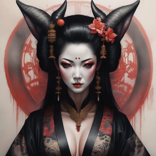Prompt: analog style, analog style, analog style, analog style,
geisha kitsune, sensual,
long black hair, (looking into camera), 
dim smile, 
((perfect face)),
tatoo, perfect arms,
wearing black delicate dress, 


full shot, 
symmetrical, 
ultra-high detail, 
rich colors, 
shade,  gothic,

by artgerm, 
h. r. giger and beksinski,
Unreal 5, 
hyperrealistic, 

fantasy art, Watercolor, trending on artstation, sharp focus, (studio photo), intricate details, highly detailed, (soft light), fade