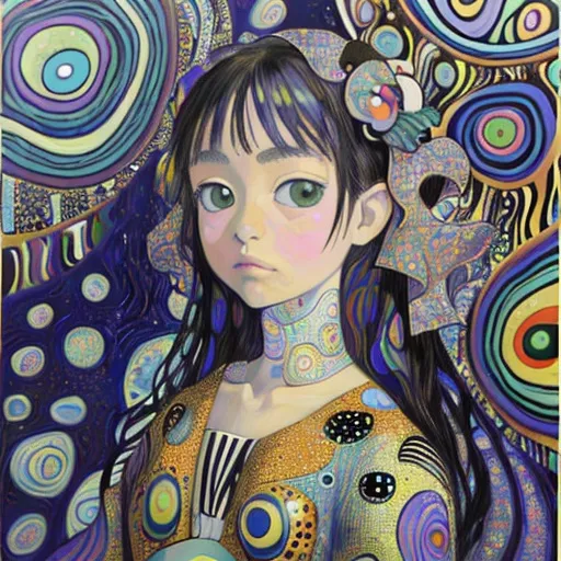 Prompt: The most beautiful painting highly detailed extremely detailed oil on canvas crisp quality colourful Picasso Van Gogh no text klimt Alex Grey Bridget Riley Yayoi Kusama Figurative Art murakami  extremely detailed background