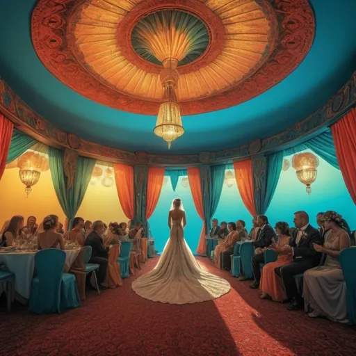 Prompt: HDR, A gypsy wedding, by Moebius, art deco, split-complementary colors, futurism, digital art, volumetric lighting volumetric lighting, 4K