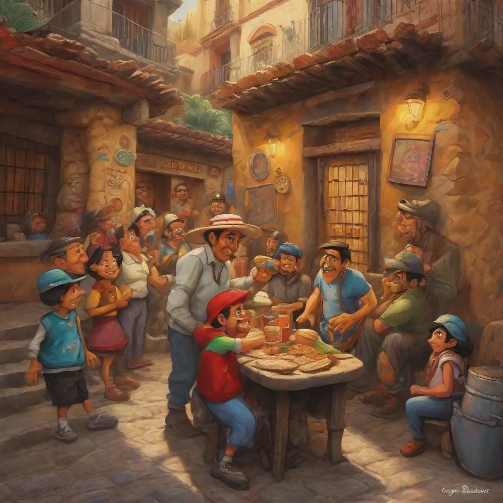 Prompt: El Chavo del Ocho, Mexico City, warm atmosphere, cartoony style, extremely detailed painting by Greg Rutkowski and by Henry Justice Ford and by Steve Henderson 

