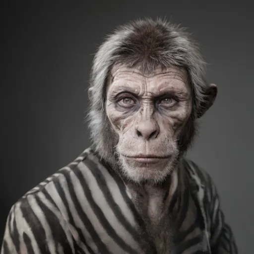 Prompt: A monkey zebra humanoid, ultra realistic