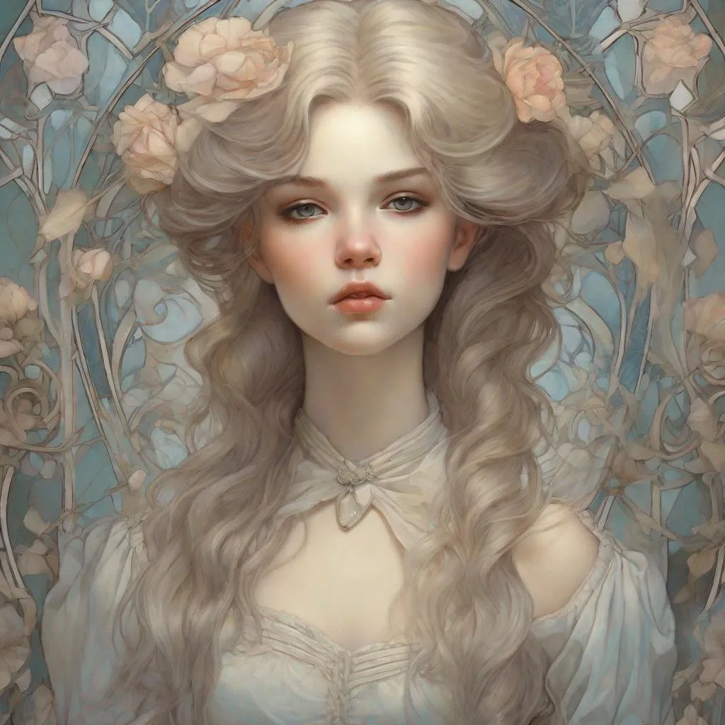 Prompt: Beautiful young victorian/renascence/art nouveau girl, pastel translucent clothes, impeccable hair, powerfull, vivacious realistic eyes, complex, porcelain skin, chiaroscuro, by Magali Villeneuve, Bisson, Rebecca Guay, Jeffrey Catherine Jones, Kim jung gi, Frank frazetta, Stanley Artgerm, Audrey Kawasaki