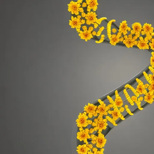 Prompt: Floral dna helix with yellow flowers, luxury, clean, smooth, elegant, beautiful, highly detailed, sharp focus, studio photography, xf iq 4, 1 5 0 mp, 5 0 mm, iso 2 0 0, 1 / 1 6 0 s, realistic, natural light, octane render, adobe lightroom, rule of thirds, symmetrical balance, depth layering, polarizing filter, sense of depth, ai enhanced