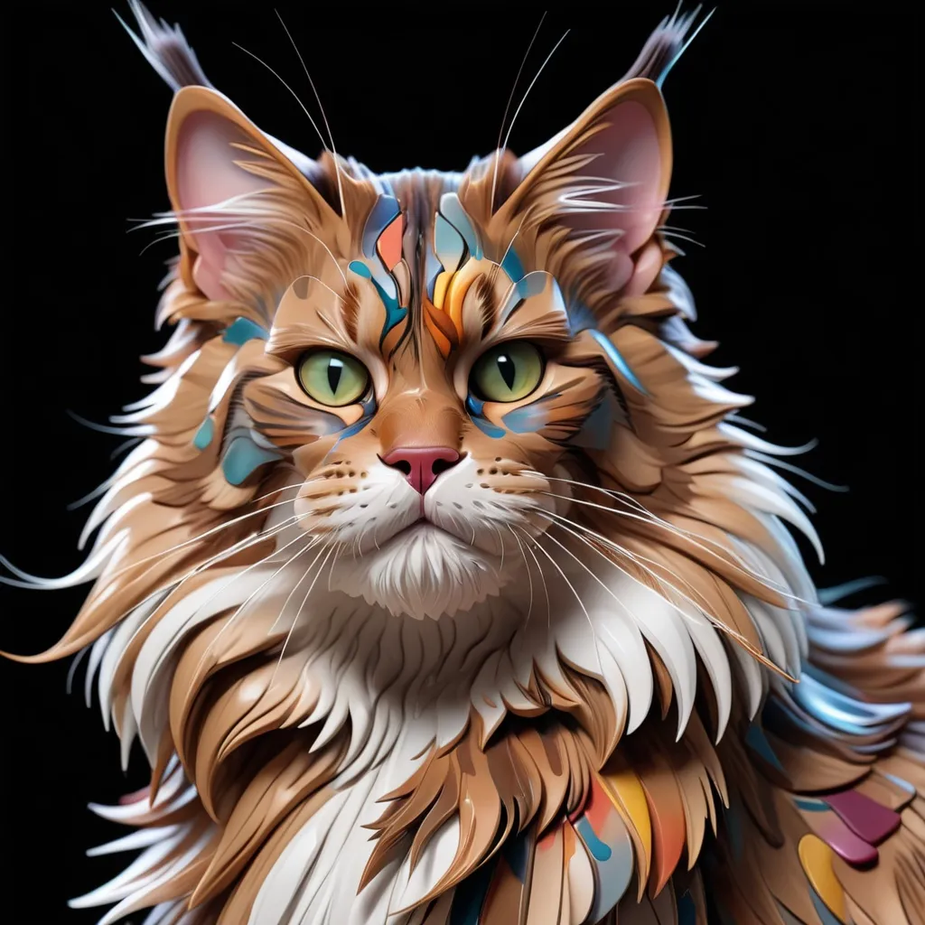 Prompt: Art Deco, maine coon cat, Datanoshing, Ink v3, Splash style, Abstract Art, Abstract Tech, 3D, High definition, Photo realistic, specified, CyberTech, 8k, ultra realistic