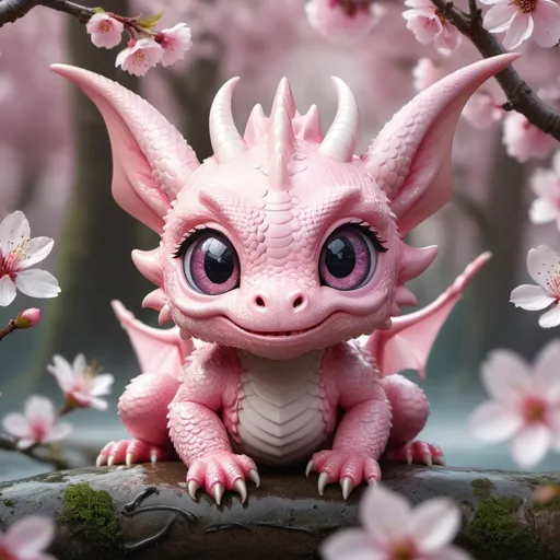 Prompt: in a cherry blossom forest, where petals float gently in the breeze, a baby fluffy pink dragon rests. Its large, googly eyes, soft and tranquil, mirror the tranquil beauty around it. , Miki Asai Macro photography, close-up, hyper detailed, trending on artstation, sharp focus, studio photo, intricate details, highly detailed, by greg rutkowski