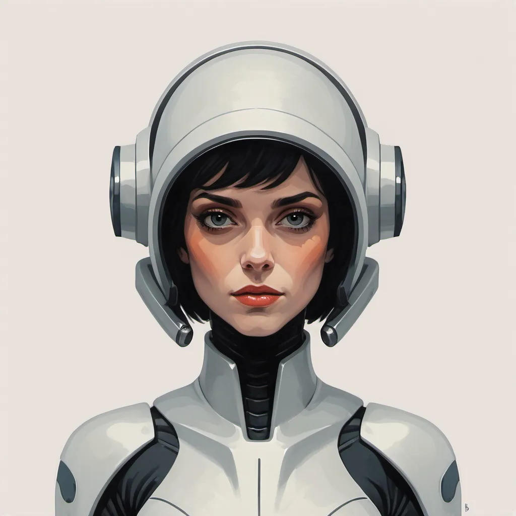 Prompt: Minimalist painting of sci - fi character design in the style of Olivia De Berardinis