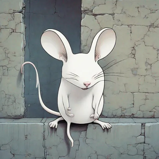 Prompt: White mouse on a wall. You've got joyless eyes Softly contriving All the terrible things That shook up our hearts at night  by Tim Burton and Tara McPherson. 