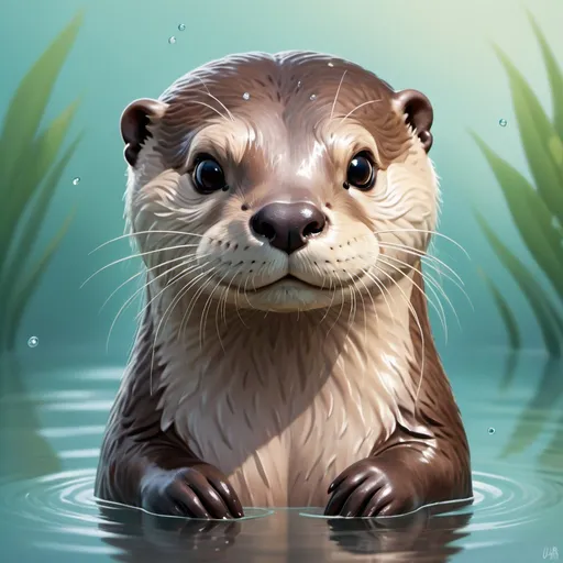 Prompt: Female otter, exuding charm, whimsical pose, blog mascot, friendly eyes, soft smile, elements of water and nature incorporated into design, pastel color palette, digital painting, glossy fur texture, clear, crisp visuals, ultra fine detailing, soft natural light, UHD drawing