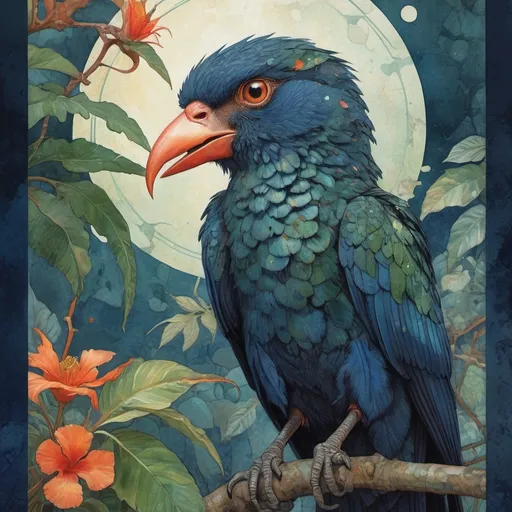 Prompt: in iridescent stone texture pachwork, tropical birds in garden, watercolor and ink imperial colors, Art Deco by Annigoni, Egon Schiele, Milo Manara, Botticelli, Catrin Welz-Stein, Jean Metzinger, Klimt, perfect eyes, perfect handsface, highly detailed, splatter, dynamic pose, dark blue background , professional ominous concept art, by artgerm and greg rutkowski, an intricate, elegant, highly detailed digital painting, concept art, smooth, sharp focus, illustration, in the style of simon stalenhag, wayne barlowe, and igor kieryluk.