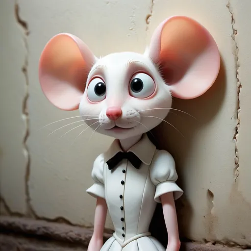 Prompt: White mouse on a wall. You've got joyless eyes Softly contriving All the terrible things That shook up our hearts at night  by Tim Burton and Tara McPherson. 
