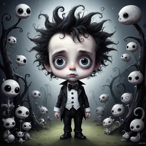 Prompt: Magnifique adorable baby tim burton art style, beautiful highly detailed art, digital painting 