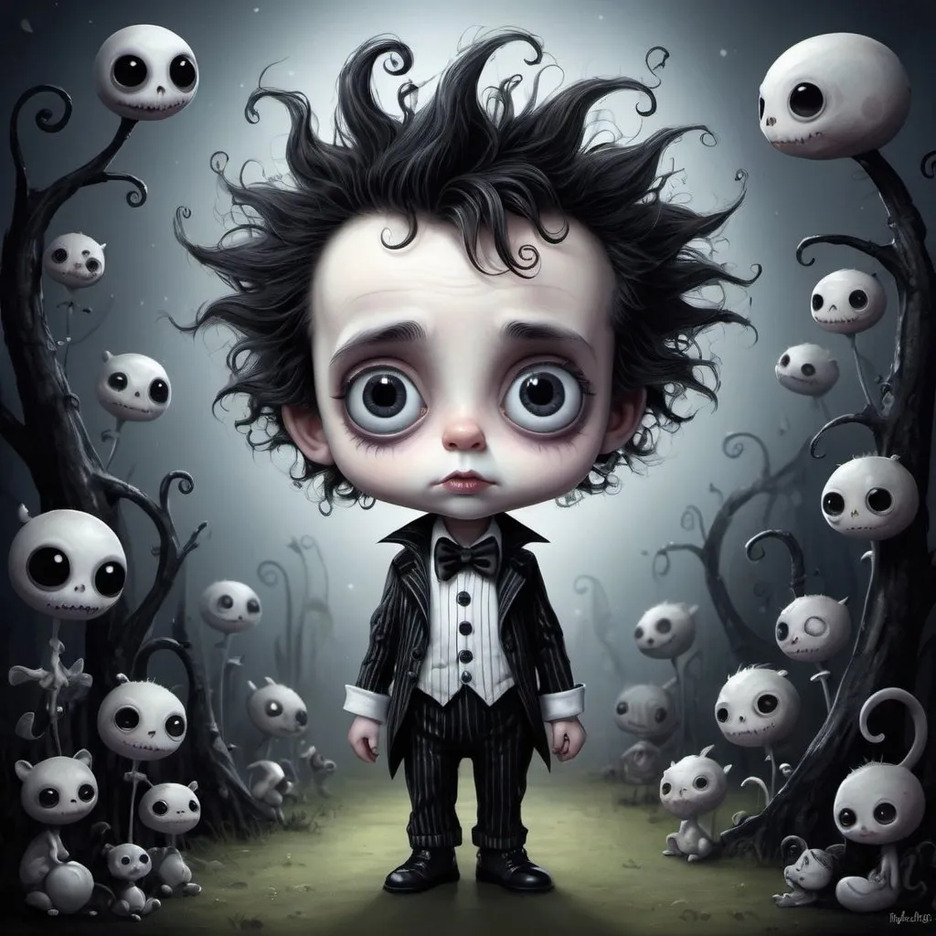 Prompt: Magnifique adorable baby tim burton art style, beautiful highly detailed art, digital painting 