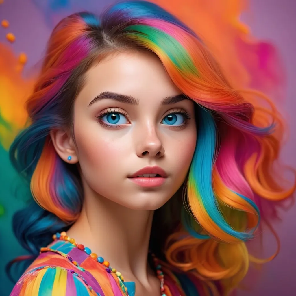 Prompt: colorful image of a young lady