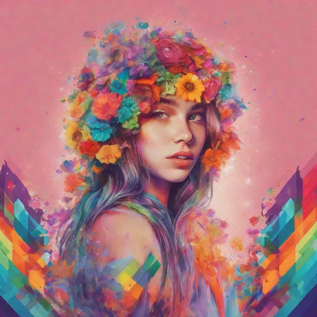 Prompt: colorful image of a young lady