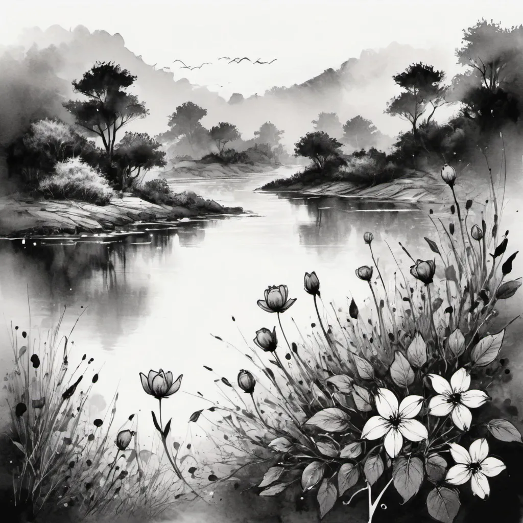 Beautiful Scenery The Red Flowers Drawing by Asp Arts - Fine Art America
