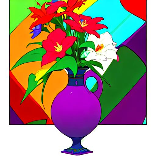 Prompt: Unique and bold colorful vase with one flower in it.