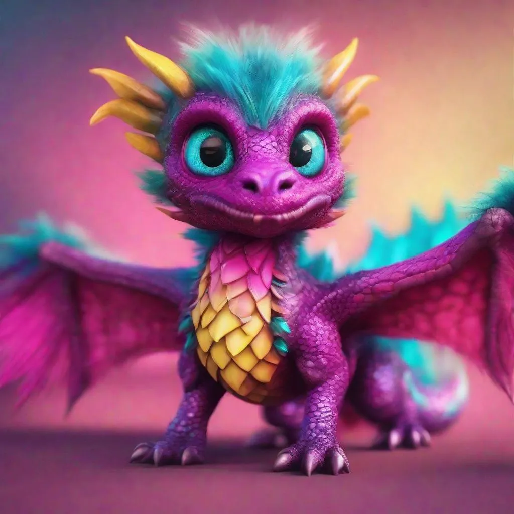 Prompt: an adorable and fluffy baby dragon with big color eyes, with soft feathers and wings, Cute, Colorful magenta aqua gradient fur, giant yellow cute beatiful detailed chibi eyes, cutie, eye contact, 8k, hdr, RAW, hyperrealistic, extremely detailed, sharp focus, natural lighting