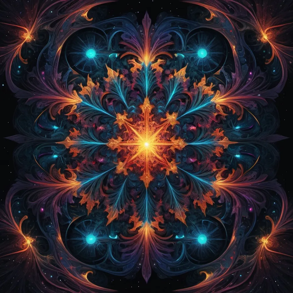 Prompt: "Generate a captivating digital fractal design that explores the intricate interplay of colors and shapes, evoking a sense of complexity and wonder.", centered, symmetry, painted, intricate, volumetric lighting, beautiful, rich deep colors masterpiece, sharp focus, ultra detailed, in the style of dan mumford and marc simonetti, astrophotography