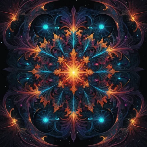 Prompt: "Generate a captivating digital fractal design that explores the intricate interplay of colors and shapes, evoking a sense of complexity and wonder.", centered, symmetry, painted, intricate, volumetric lighting, beautiful, rich deep colors masterpiece, sharp focus, ultra detailed, in the style of dan mumford and marc simonetti, astrophotography