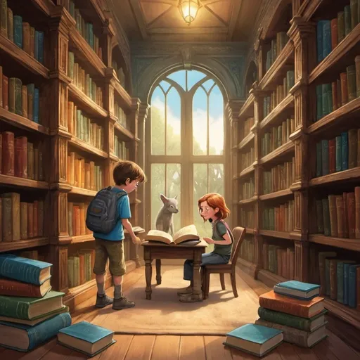 Prompt: Sarah discovers a fascinating, dusty old library in her neighborhood. Each book he reads takes him to a different world full of adventures, talking animals and magical quests.