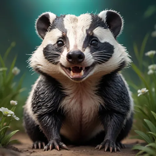 Prompt: little cheeky badger, perfectly styled, 
cartoon,
fantasy,
great colors,
ai art,
great to look at,
detailed,
insane,
greg rutkowski,
perfect all around, Miki Asai Macro photography, close-up, hyper detailed, trending on artstation, sharp focus, studio photo, intricate details, highly detailed, by greg rutkowski