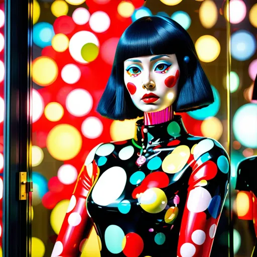 Prompt: Yayoi Kusama inspired, giant mannequin, window display for Louis Vuitton, bright lighting, insanely detailed, fine details, 8k, ultra realistic, commercial photography, professional color grading, --ar 4:5