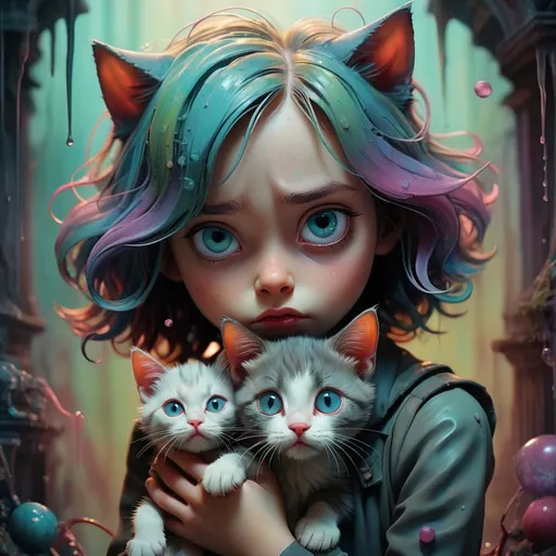 Prompt: By Alan Feltus, by Yvonne coomber and Tim Burton By Marco Mazzoni, By Paolo Roversi, a girl hugs a one kitten 


Mysterious background. supernatural, 

secret doorway pastel, 
double exposure, 

fantasy, 

mysterious, 

Shadow play. lush , 
reimagined by industrial magic, 

intricate artwork masterpiece, 

trending on artstation, 

behance hd Insane art by beeple & Craig Davison. **Ultra HD, 

an incredible fantasy in the development of an idea and composition, 

which turns out to be extremely surreal. the brightness is volumetric. The doppie of the exposition.

organic, 

in the style of Leonardo Senas, 

Philippe de Champaigne. Shallow depth of field. Wet reflective ground.Contax G2, hyper realistic, 
splashes on the edges of the image masterpiece, 


