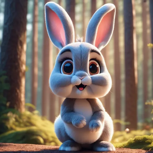Prompt: Disney Pixar style cute rabbit, highly detailed, fluffy, intricate, big eyes, adorable, beautiful, soft dramatic lighting, light shafts, radiant, ultra high quality octane render, daytime forest background,bokeh, hypermaximalist