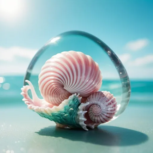 Prompt: (Raw Photo:1.3) of (Ultra detailed:1.3) , (monster)microshoot, 3d model of a glass seashells in a beautiful turquoise ocean, in the style of translucent layers, light pink and white, shohei otomo, selective focus, made of plastic, baroque animals, macro lens,IncrsXLRanni,EpicSky