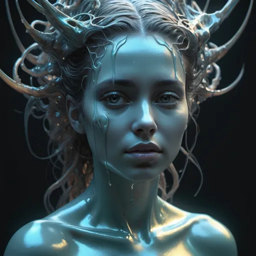 Prompt: octane render 3D ethereal nymph
glossy melting textures
abstraction fantasy digital painting holographic glowing highly detailed, perfect composition, beautiful detailed intricate insanely detailed octane render trending on artstation, 8 k artistic photography, photorealistic concept art, soft natural volumetric cinematic perfect light, chiaroscuro, award - winning photograph, masterpiece, oil on canvas, raphael, caravaggio, greg rutkowski, beeple, beksinski, giger
