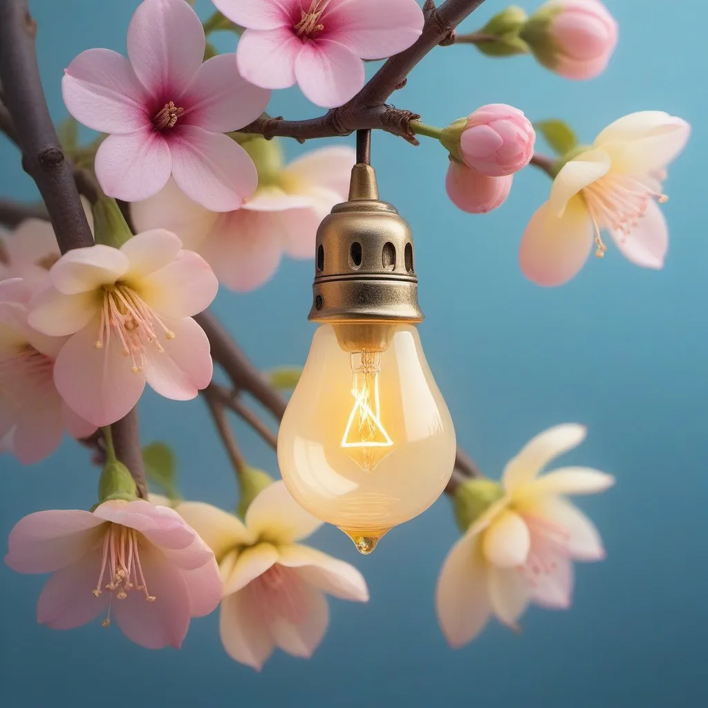 Prompt: Light yellow 💛 light blue, light pink A lighted lamp hanging on a flower tree, Miki Asai Macro photography, close-up, hyper detailed, trending on artstation, sharp focus, studio photo, intricate details, highly detailed, by greg rutkowski
