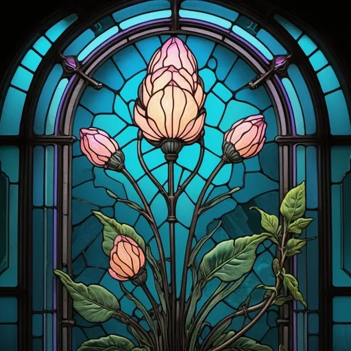 Prompt: Surrealist Illustration, satisfactory refractory olfactory manufactory, hyperrealism, floral dieselpunk bioluminescent neon stained glass