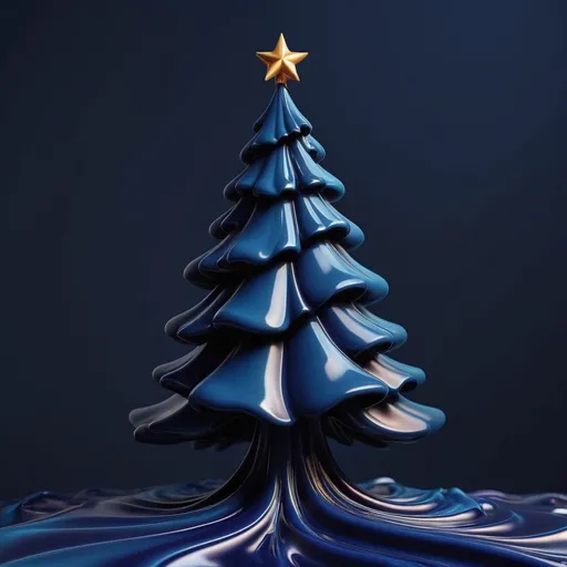 Prompt: Fluid abstract background with a сhristmas tree, dark indigo, art, behance