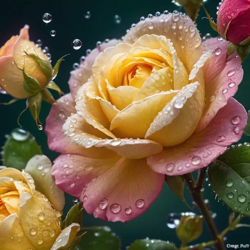 Prompt: create a painting of old country roses with dew drops, Miki Asai Macro photography, close-up, hyper detailed, trending on artstation, sharp focus, studio photo, intricate details, highly detailed, by greg rutkowski