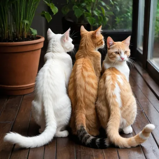 Prompt: Three cats — three tails Is just a beauty if there are three cats in the house!
Well, and if it rains all year round