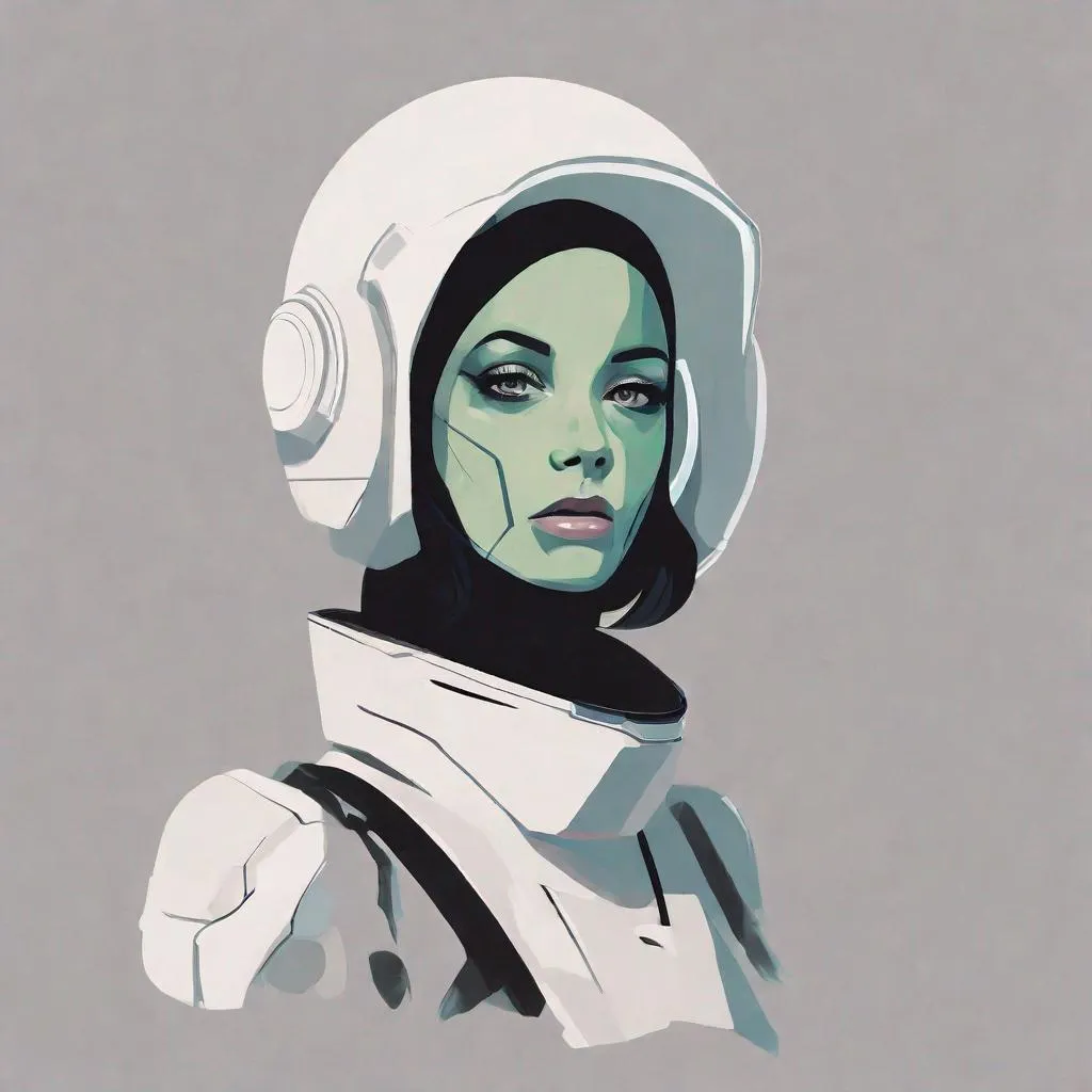 Prompt: Minimalist painting of sci - fi character design in the style of Olivia De Berardinis