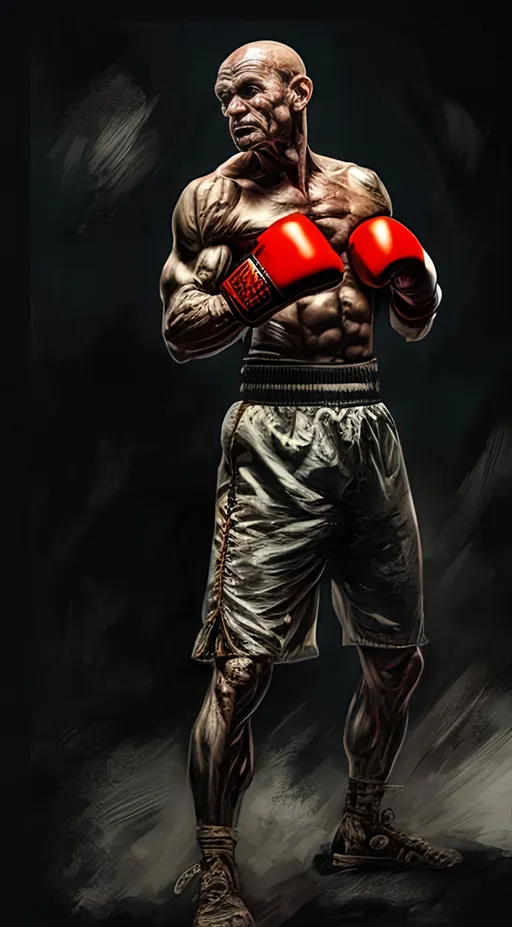 Prompt: Popeye as a extremely fit Boxing fighter on steroids, Full body centered, mug pose, wearing classy boxing gloves, Edgy, detailed textured oil painting showing movement, UHD illustrative layout 4d, realism, intricate acute texture, finely detailed eyes, style of William Etty and Feng Zhu