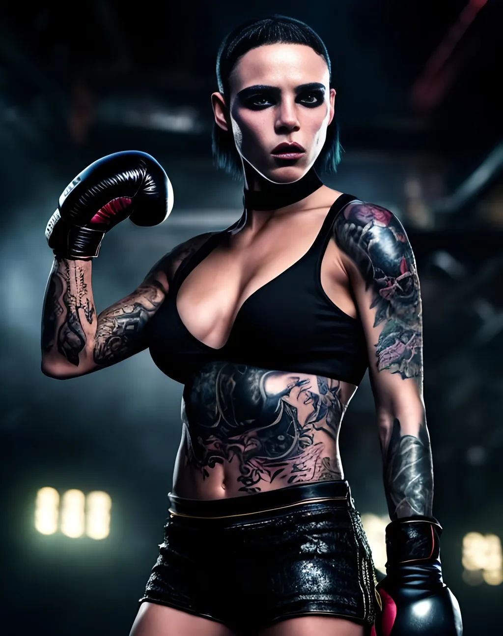 Wednesday Addams as a hot fit boxing woman, scrapper