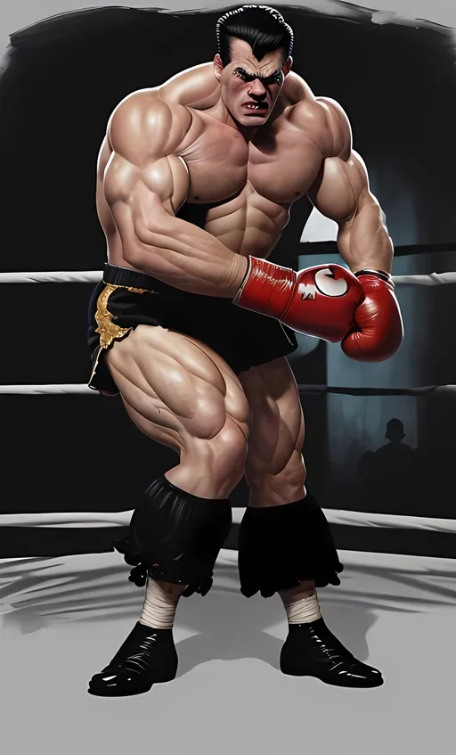 Prompt: Popeye as a extremely Muscular Boxing fighter on steroids, Full body centered, mobster pose, wearing rococo boxing gloves, southern gothic, disgust, UHD illustrative layout 4d, realism, textured intricately, finely detailed, style of Sam Kieth and Mahesh Nambiar