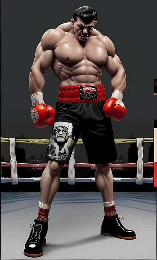 Prompt: Popeye as a extremely Muscular Boxing fighter on steroids, Full body centered, mobster pose, wearing rococo boxing gloves, E-Boy, disgust, UHD illustrative layout 4d, realism, textured intricately, finely detailed, style of Sam Kieth and Mahesh Nambiar